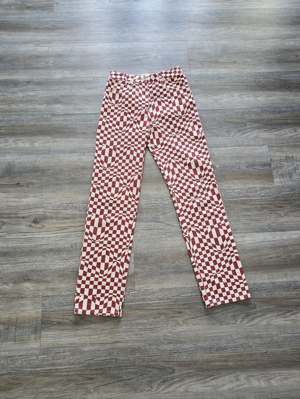 Paloma Wool Red /White Geometric Checkered Pants Size 34